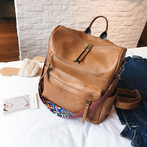 Retro Large Backpack Leather Rucksack Knapsack